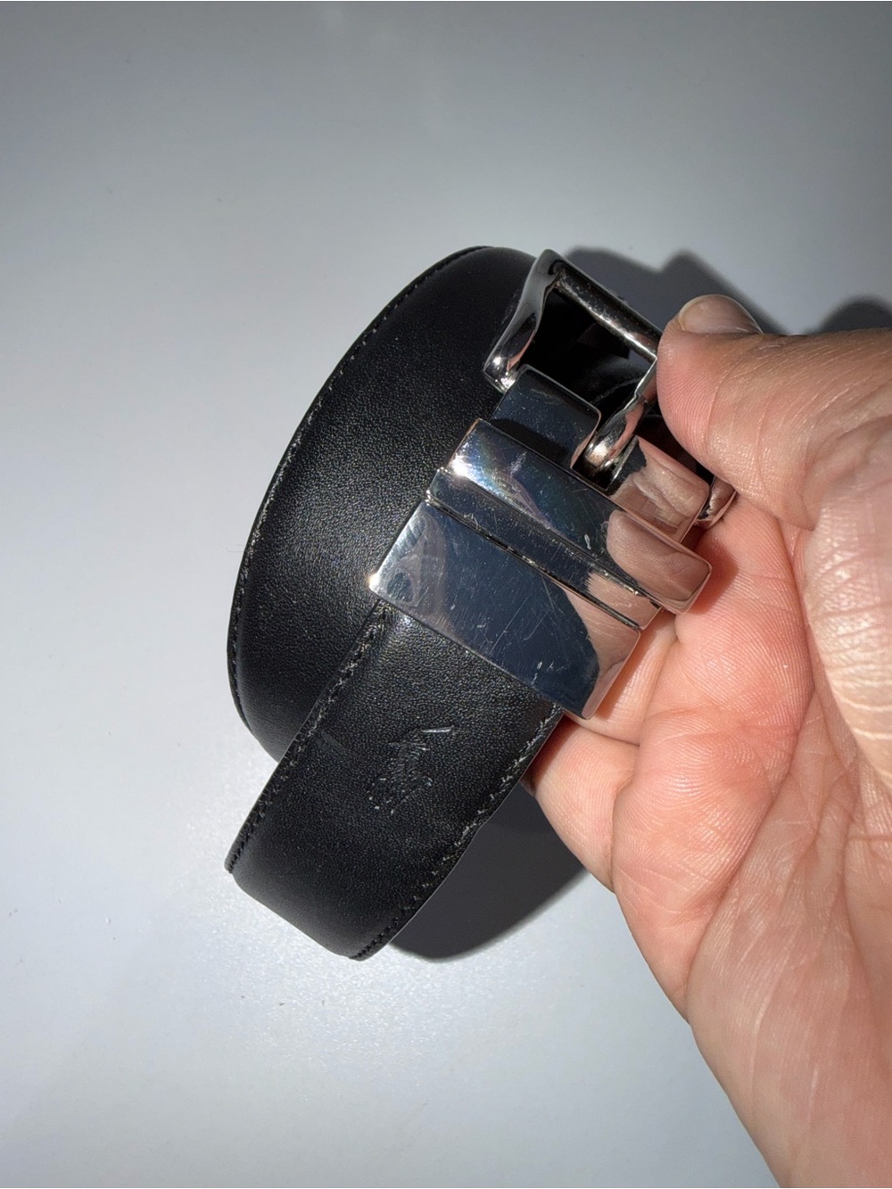 Polo by Ralph Lauren Black Leather Belt with Silver Buckle
